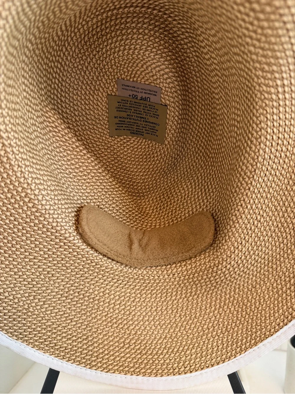 Eric Javits Tan Straw Sun Hat with White Trim - Picture 3 of 3